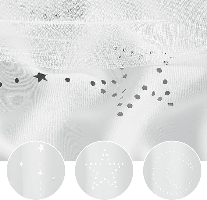 NICETOWN Double Layered Stars and Moon Cut Out Blackout and Sheer Window Curtain Panel for Girls Bedroom, Grommet Window Treatment Drapes for Christmas Decor, 2 Panels, 52W x 63L, Greyish White