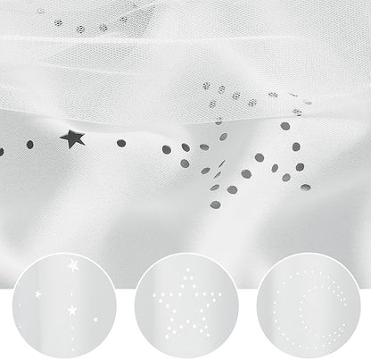NICETOWN Double Layered Stars and Moon Cut Out Blackout and Sheer Window Curtain Panel for Girls Bedroom, Grommet Window Treatment Drapes for Christmas Decor, 2 Panels, 52W x 63L, Greyish White