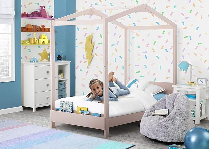 Delta Children Poppy House Wood Twin Bed, Platform Bed - No Box Spring Needed, Blush Pink