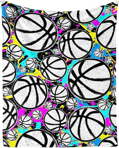 Basketball Throw Blanket - Soft Flannel Sports Basketball Blankets for Girls Boys Kids Basketball Lovers - Warm Basketball Throw Blankets for All Season Lap, Chair, Sofa - 50"x40"