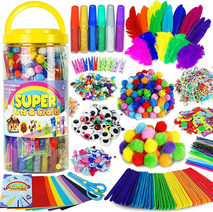 FUNZBO Arts and Crafts School Supplies for Kids - Kindergarten School Supplies Set with Glitter Glue Stick, Glue, Pipe Cleaners Craft and Kids' Scissor, Gifts for Girls and Boys Age 4+ (X-Large)