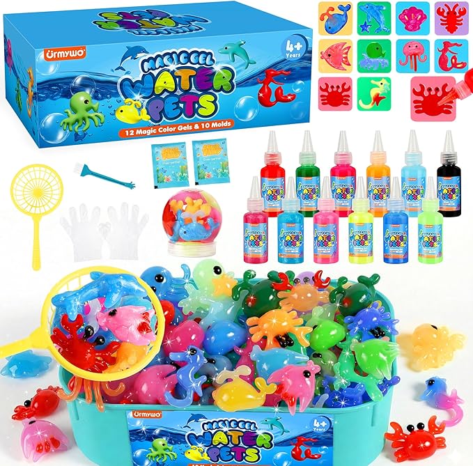 Magic Water Elf Toy Kit for Kids, Aqua Fairy Magic Gel Water Pets, 12 Gels & 10 Molds, DIY Squishy Maker Set, Create Your Own Squishies Sensory Toys Crafts, Gifts for 4 5 6 7 8 9 10 Year Old Boy Girl