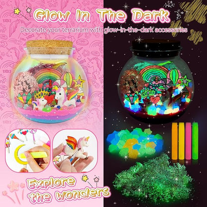 Unicorn Terrarium Kit for Kids - Arts & Crafts Activities Kit with Glow in The Dark Painting - DIY Unicorn Toys Birthday Gifts for Girls Age 5, 6, 7, 8, 9, 10, 11 & 12 Year Old