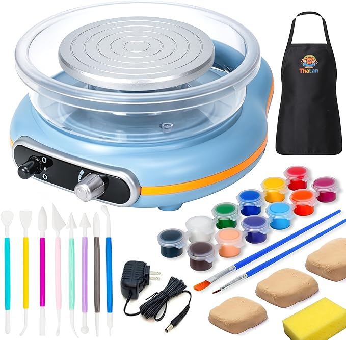 Pottery Wheel for Kids | Clay Machine for Beginners | 4.7 Inch Electric Mini Wheel Kit for Arts | Includes 8 Piece Tool Set and Paint | Educational Pottery Kit for Adults