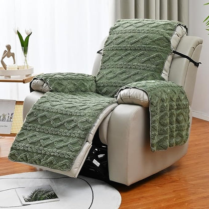 vctops Geometric Jacquard Plush Recliner Chair Cover Soft Fuzzy Fluffy Reclining Chair/Furniture Protector with Elastic Straps for Kids, Pets(Green,21.7")