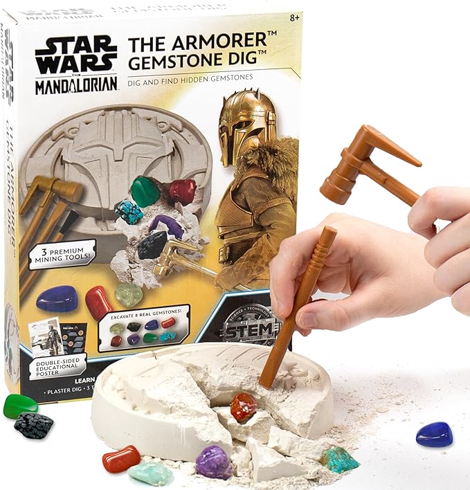 STAR WARS The Armorer Gemstone Dig, Reveal 8 Real Gemstones Inside The Armorer's Helmet, Including Amethyst, Quartz, Red Agate, Toys, Science Kits for Kids Age 8-12, Excavation Toys