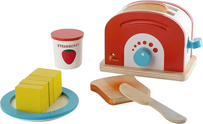 Wooden Toaster Set Cute Durable Colorful Educational Creative Toast Bread Pretend Play Kitchen 10 Piece Play Set for Kids Children Toddlers