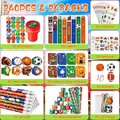 BenLouis 240Pcs Sports Party Favors Football Basketball Soccer Baseball Pencils Stickers School Stationery Bulk for Kids Sports Party Team Gift Fillers School Classroom games Rewards Supplies