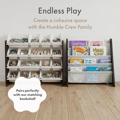Humble Crew Toy Storage Organizer with 16 Removable Storage Bins for Kids Playroom, 4-Tier Toddler Toy Organization and Storage, Espresso/White