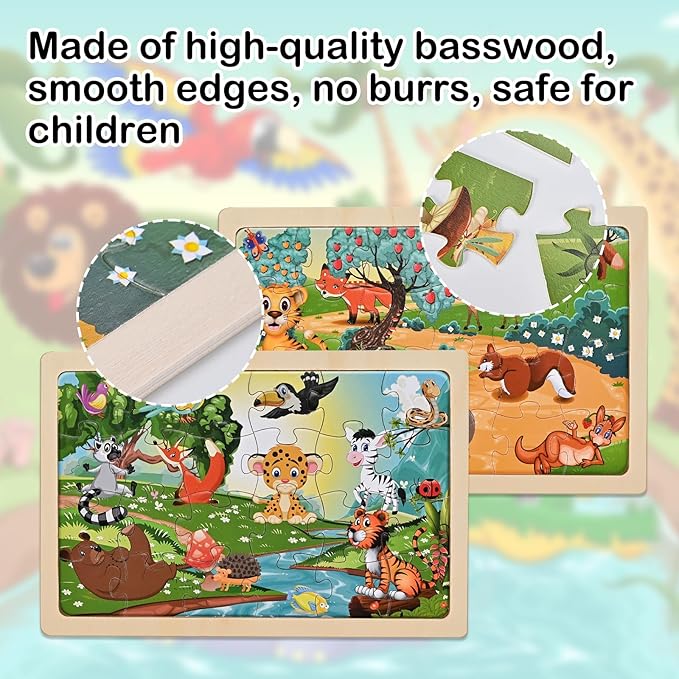 Puzzles for Kids Ages 4-6, Wooden Puzzles for Toddlers, 4 Packs 24 PCS Thickened Sea and Animal Puzzle Toys, Preschool Educational Puzzle Toys for Boys and Girls 3 4 5 6 Years Old