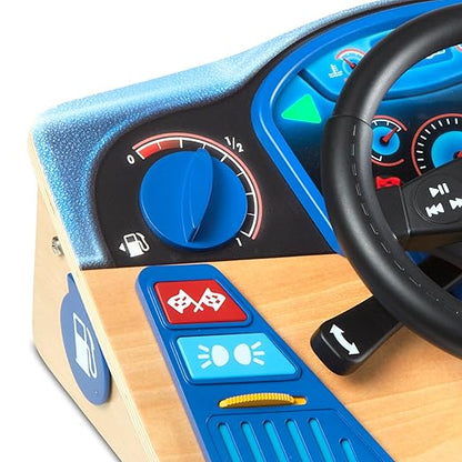 Melissa & Doug Vroom & Zoom, Interactive Wooden Dashboard, Racing Car Steering Wheel Toy, Lights & Sounds, Preschool Learning Toys for Girls & Boys 3+ - FSC Certified