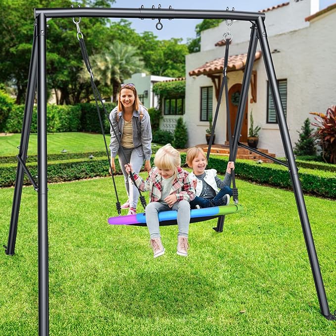 Trekassy 440lbs Swing Set with 40 Inch Saucer Tree Swing and Heavy Duty A-Frame Metal Stand (Multicolor) （Patented）
