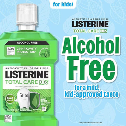 Listerine Total Care Kids Mouthwash, ADA Accepted, Alcohol-Free Anticavity Sodium Fluoride Mouthwash, Kids' Oral Rinse for Cavity Protection, Mint Flavor for Children's Oral Care, 500 mL