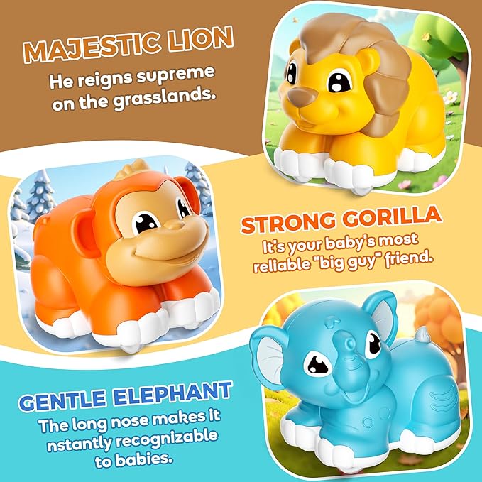 Train Set for Toddlers w/Steam, Music & Lights - Electric Train Toy for Kids with Tracks Accessories, Includes 3 Animals Car : Lion Gorilla and Elephant, Best Gifts for 1-3 4 5 6+ Years Old Boys Girls