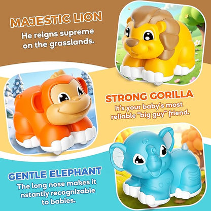 Train Set for Toddlers w/Steam, Music & Lights - Electric Train Toy for Kids with Tracks Accessories, Includes 3 Animals Car : Lion Gorilla and Elephant, Best Gifts for 1-3 4 5 6+ Years Old Boys Girls