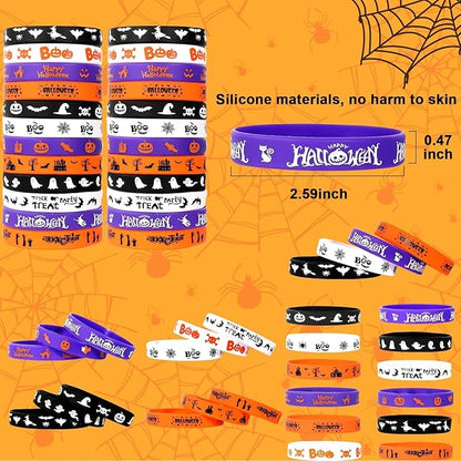 Garma 96Pcs Halloween Slap Bracelets Rubber Wristbands for Halloween Party favors, Kids Girls Boys Toddlers Halloween Gifts