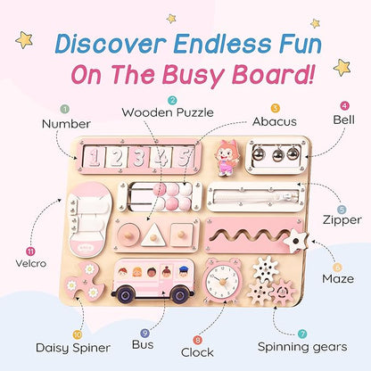 KALOTOYS Large Montessori Busy Board for Baby & Toddlers 1-3 — 17-Inch Wooden Sensory Activity Board — Fine Motor Skills & Early Learning Educational Toy for 1 2 3 Year Old, Travel Friendly & Safe