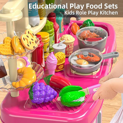 Pretend Play Kitchen Toy for Girls Age 3 4 5 6 7 8 - Toy Kitchen Accessories Food Toy for 3 4 5 6 Years Old Girls, Cutting Food Toy, Pretend Play for Toddlers 3-5, Girls Gifts Cooking Toys