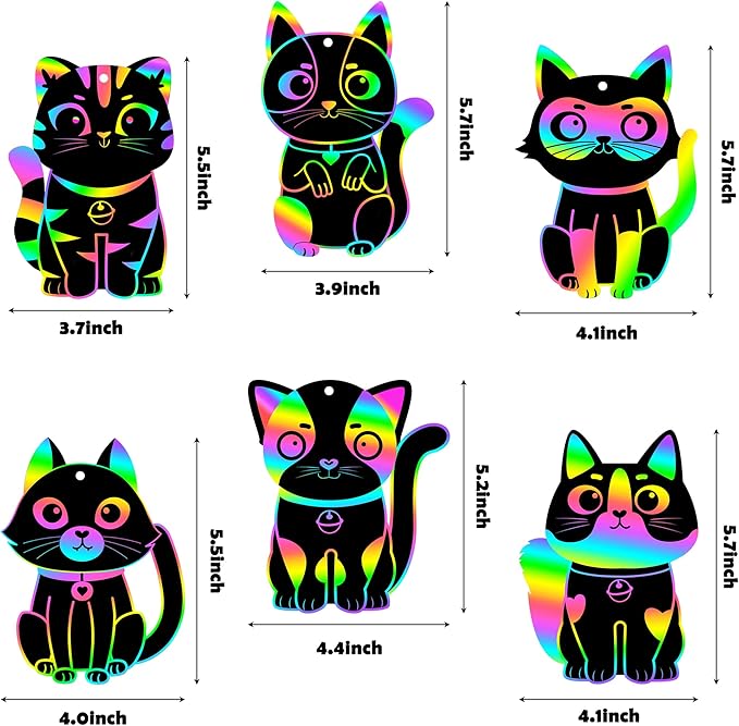 CY2SIDE 60PCS Cat Animal Scratch Bookmarks for Kids, DIY Cat Rainbow Color Paper Cards Craft Kit Birthday Decorations, Catling Pet Magic Art Project Party Favors for School Classroom Activities