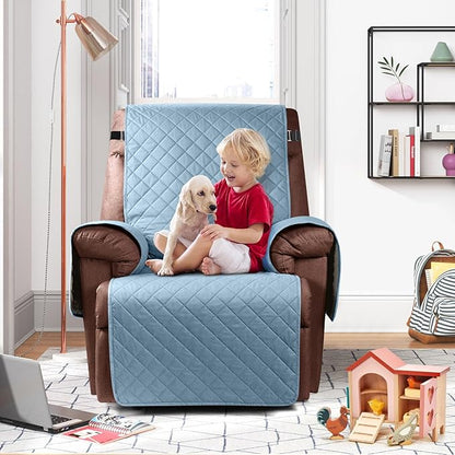 KinCam 100% Waterproof Recliner Chair Cover, Reclining Couch Covers for Pets, Dogs, Recliner Couch Slipcover Furniture Protector with Elastic Straps for Kids(23.6", Light Blue)