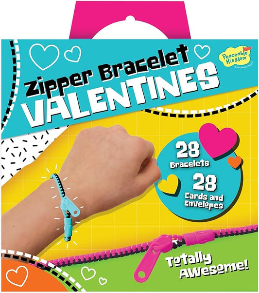 Peaceable Kingdom Valentines Cards for Kids Classroom, Set of 28 Valentines Day Gifts - Zipper Friendship Bracelets