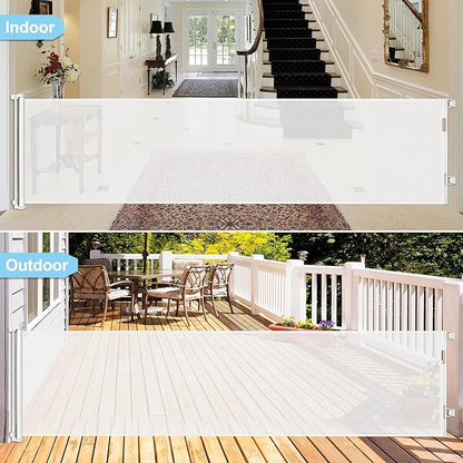 120 Inch Extra Wide Baby Gate for Doorways Extra Long Retractable Baby Gates Dog Gate for The House Large Pet Gate for Dogs Indoor Child Gates for Wide Openings Mesh Baby Gates for Dogs (White)