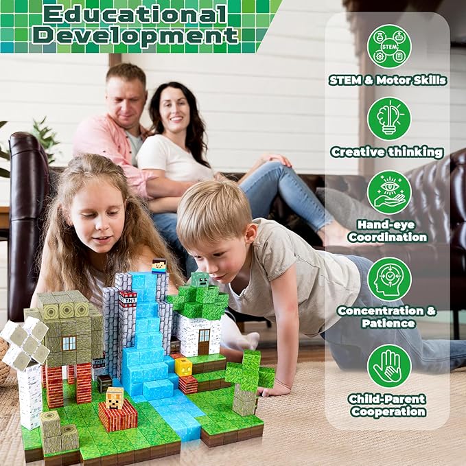 Magnetic Blocks-100PCS Magnetic Building Blocks Magnetic Cube Stacking, Build Forest World Set, STEM Montessori Sensory Toys for Kids Boys Girls Ages 3 4 5 6 7 8 9 10 Easter Birthday Gifts