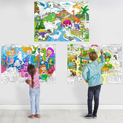 3Pack Large Coloring Poster for Kids, Giant Coloring Poster for Kids, Huge Big Coloring Page Craft with Dinasour, Mermaid, Zoo Animal for Class Home Activities Kids Gifts Party Favors(43.3 x 31.5in)
