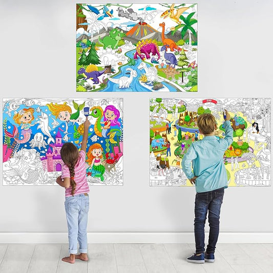 3Pack Large Coloring Poster for Kids, Giant Coloring Poster for Kids, Huge Big Coloring Page Craft with Dinasour, Mermaid, Zoo Animal for Class Home Activities Kids Gifts Party Favors(43.3 x 31.5in)