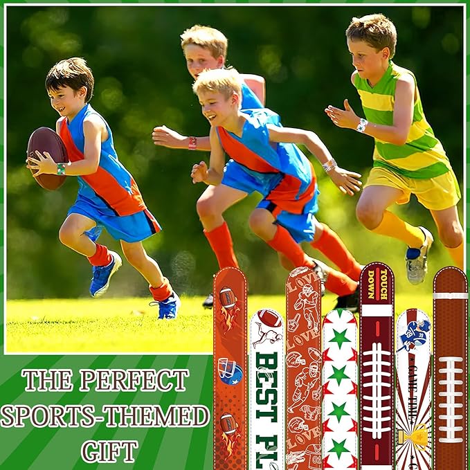 JUNEBRUSHS 56Pcs Football Party Favors Slap Bracelets, Football Sports Bracelets for Kids Sports Themed Birthday Party Supplies Decorations Snap Bracelet Wristband for Boys Gifts Classroom Prize