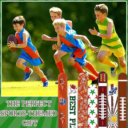 JUNEBRUSHS 56Pcs Football Party Favors Slap Bracelets, Football Sports Bracelets for Kids Sports Themed Birthday Party Supplies Decorations Snap Bracelet Wristband for Boys Gifts Classroom Prize