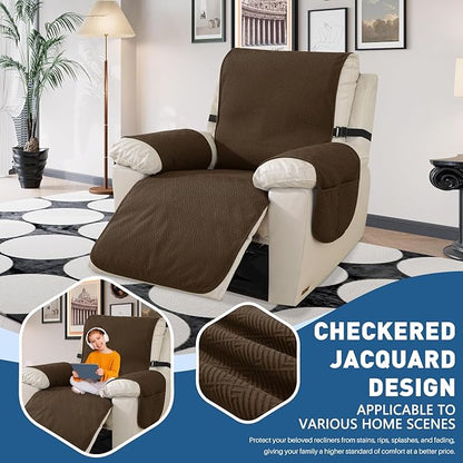 Easehomey 100% Waterproof Recliner Chair Covers, Non-Slip Recliner Covers that Stay in Place with Two Pocket Elastic Band Washable Reclining Chair Cover Furniture Protector for Kids,Pets(Coffee,23.6")