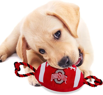 Pets First NCAA Ohio State Buckeyes Football Dog Toy, Tough Quality Nylon Materials, Strong Pull Ropes, Inner Squeaker, Collegiate Team Color (OH-3121)
