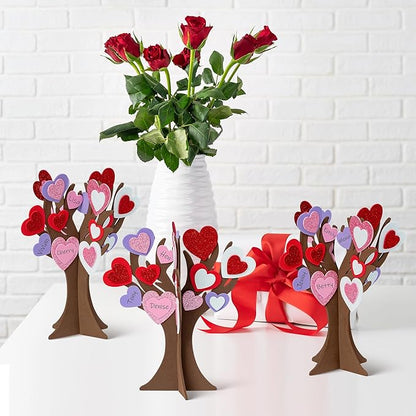 BeYumi 12 Pack Valentine’s Day Thankful Heart Trees Foam Craft Kits for Kids Make Your Own Valentine DIY Heart Trees Decorations Gratitude Tree Craft Set Holiday School Home Party Fun Activities Decor