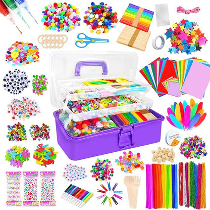 Itopstar 3000+ Kids Arts and Crafts Supplies for Kids Girls Ultimate Crafting Supply Set in Portable 3 Layered Plastic Art Box All in One for Craft DIY Art Supplies Crafts for Girls 8-12