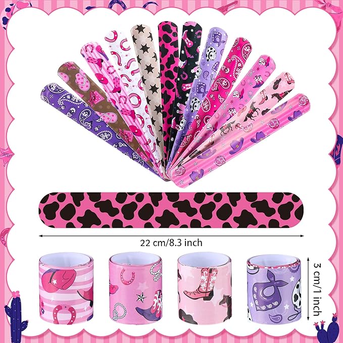 Junkin 48 Pcs Horse Party Favors Kids Western Party Slap Bracelets Disco Pink Cowgirl Cowboy Gifts Wristbands for Western Theme Birthday Party Supplies Stuffers Last Rodeo Bachelorette Prizes