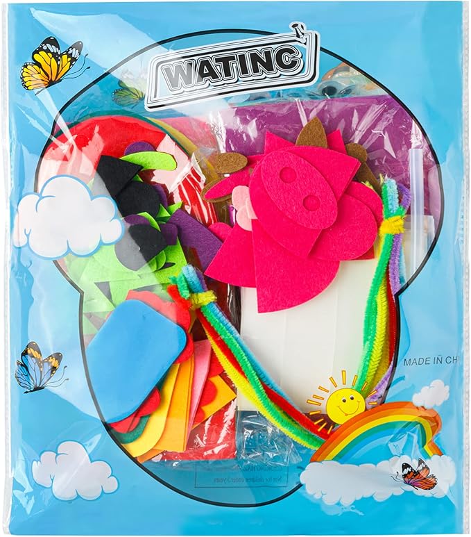 WATINC 12Pcs Hand Puppet Making Kit for Kids Art Craft Felt Sock Puppet Toys Creative DIY Make Your Own Puppets Pompoms Storytelling Role Play Party Supplies Christmas Gift for Girls Boys