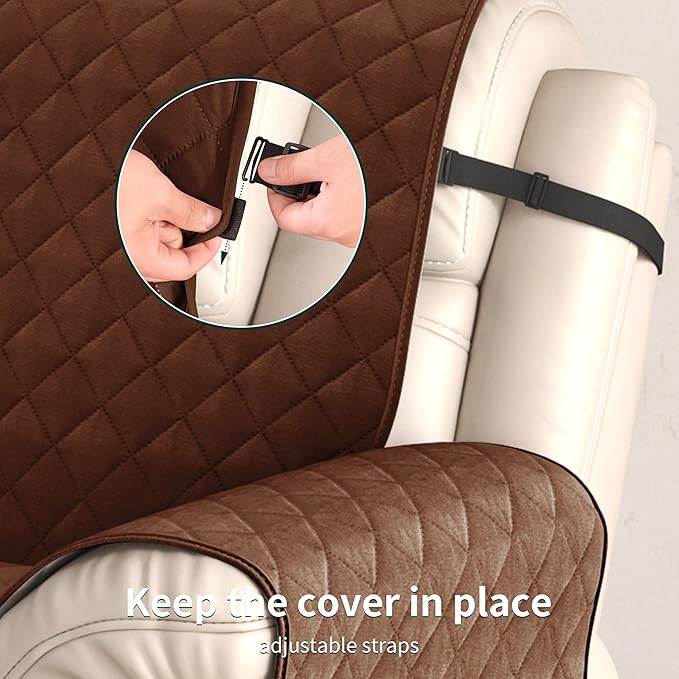 CHUN YI Recliner Chair Cover, Non-Slip Recliner Covers That Stay in Place, Washable Lazy Boy Recliner Covers with Pockets, Water Resistant Recliner Slipcover for Pets (Chocolate, Small Recliner)