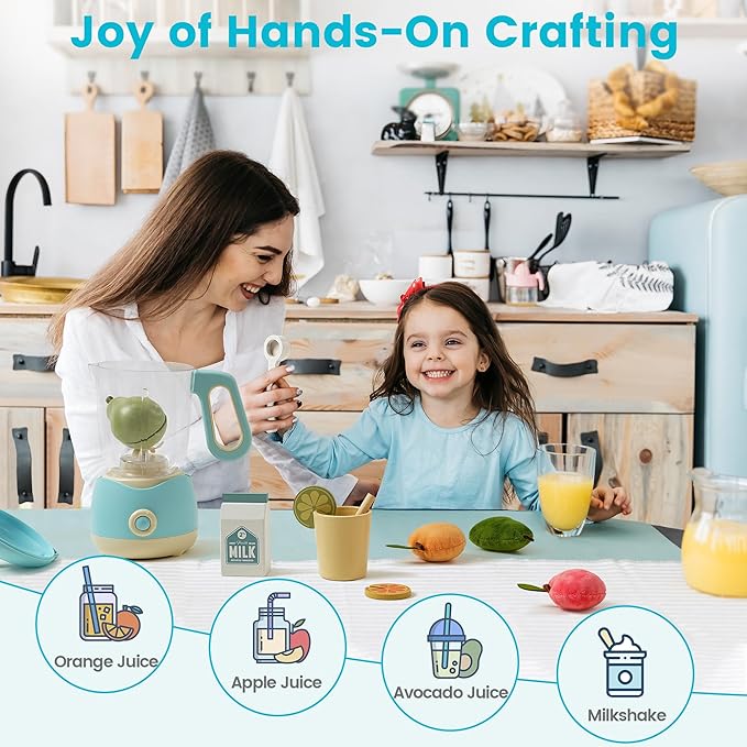 ROBOTIME Pretend Play Kitchen Appliances Toy, Junior Blender Toy with Realistic Light and Sounds, Play Kitchen Accessories Set for Kids Ages 3+, Pretend Kitchen Toys for Boys and Girls