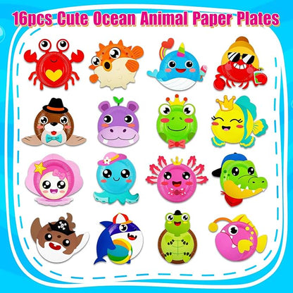 16 Pack Arts and Crafts for Kids, Toddler Crafts Animal Paper Plate Art Kit Gift for 3 4 5 6 Year Old Boys Girls DIY Kids Crafts for Birthday Party Favor Preschool Classroom Party Games