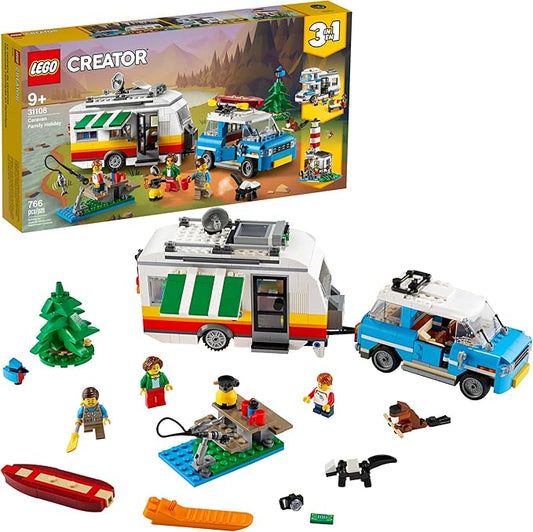 LEGO Creator 3in1 Caravan Family Holiday 31108 Vacation Toy Building Kit for Kids Who Love Creative Play and Camping Adventure Playsets with Cute Animal Figures (766 Pieces)