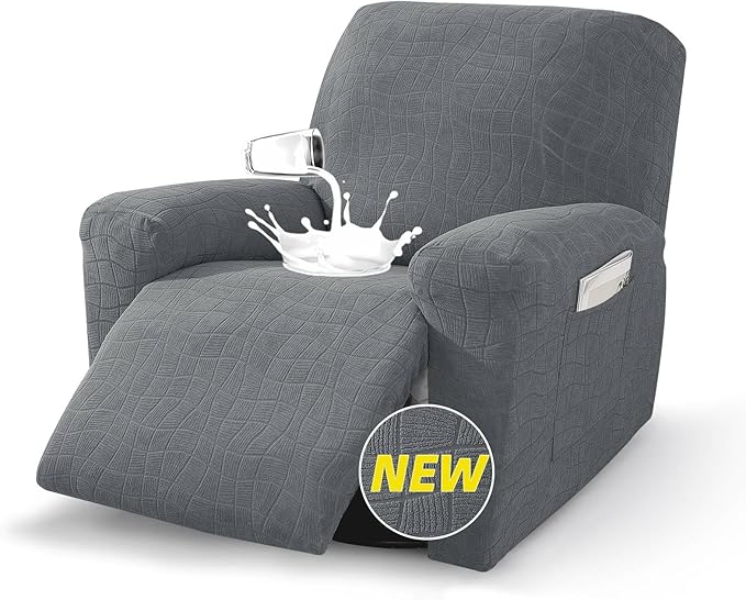 MAXIJIN Waterproof Recliner Chair Covers 3 Pieces Recliner Cover That Stay in Place, Washable Lazy Boy Recliner Slipcovers with Pockets Reclining Protector for Pet, Kids (Recliner, Light Gray)