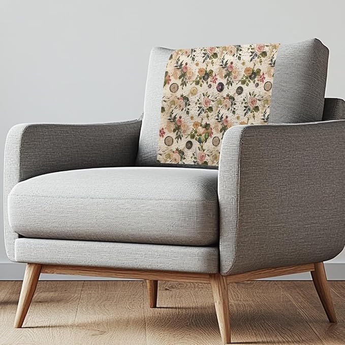 Retro Rose Head Protector for Sofa Fabric Recliner Headrest Cover Breathable 1/2/3 Seater Sofa Headrest Slipcovers for Home Couch Loveseats Decoration Set of 2