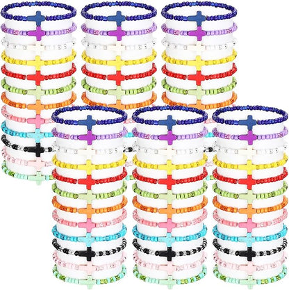 72 Pcs WWJD Bracelets Jesus You Christian Bracelets Bulk, Beaded Friendship Bracelet for Women Kid Colorful Religious Bracelets Inspirational Reminder Jewelry Gift(Religious)