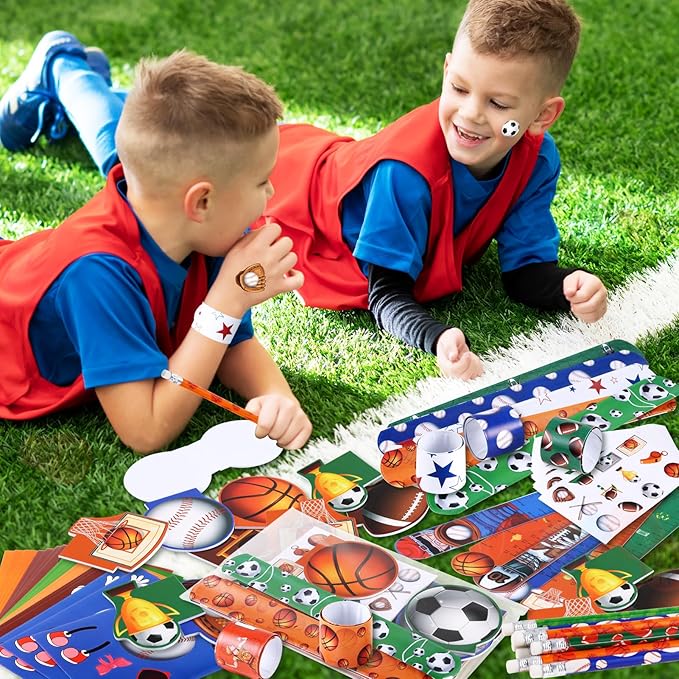 BenLouis 240Pcs Sports Party Favors Football Basketball Soccer Baseball Pencils Stickers School Stationery Bulk for Kids Sports Party Team Gift Fillers School Classroom games Rewards Supplies