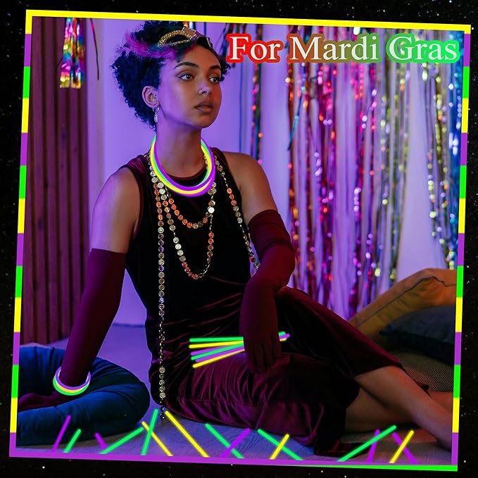 150 pk 8" Green Yellow Purple Glow Sticks Bulk Party Favors, Light up Glow Necklaces & Bracelets in the Dark Party Supplies For Christmas Halloween Birthday Mardi Gras (Green Yellow Purple)