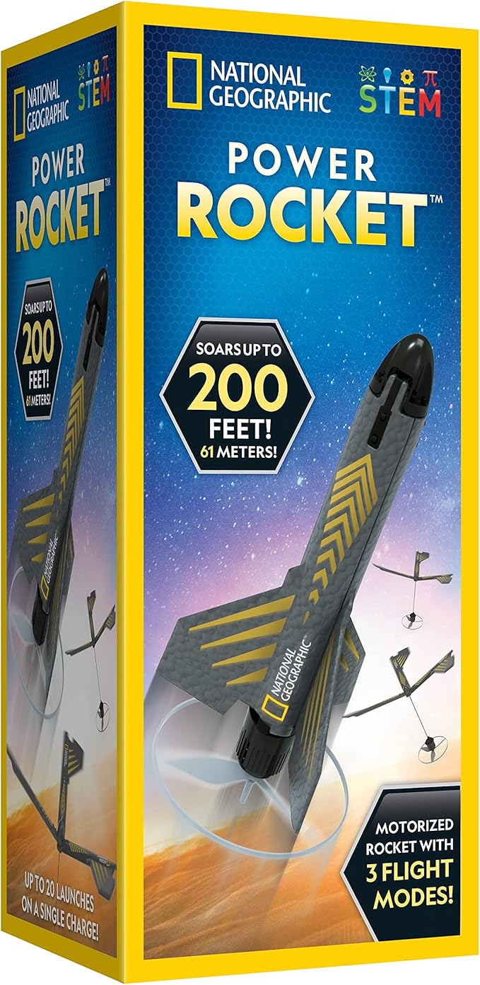 NATIONAL GEOGRAPHIC Rocket Launcher for Kids – Patent-Pending Motorized Air Rocket Toy, Launch up to 200 ft, Kids Outdoor Toys & Model Rockets, Gifts for Kids Ages 8 9 10 11 & 12, Space Toys