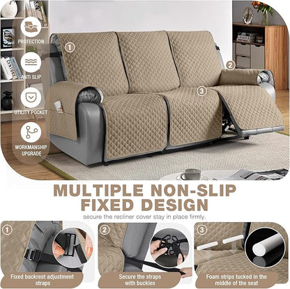 TAOCOCO Waterproof Recliner Couch Covers Sofa Slipcover for 3 Cushion Couch, Pet Sofa Cover for 3 Seat Recliner, Washable Reclining Sofa Cover Furniture Protector with Straps(3 Seater, Camel)