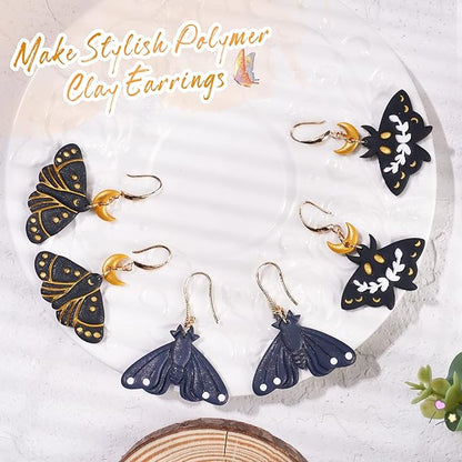 Puocaon Celeste Moth Clay Cutters - 4 Shapes Polymer Clay Cutters for Earrings, Moth Moon Shape Clay Cutters for Polymer Clay Jewelry Making, Mystical Moth Clay Cutter Supplies Clay Earring Cutters