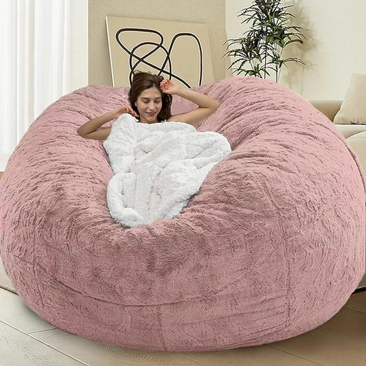 Bean Bag Chair for Adults Kids Without Filling Comfy Oversized Round Lazy Sofa Bean Bag Cover for Stuffed Animal Storage Bedroom Living Room Chairs, 6FT, Light Pink